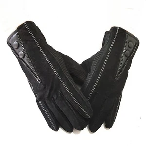 Herren Lederhandschuhe Winter WIldleder Handschuhe Warm Schwarz - Bild 1 von 2