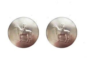Two Equestrian Horseman Blazer Buttons Silver Semi-Dome Shank Metal - Picture 1 of 2