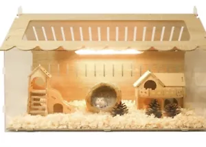 Wood Hamster Hideout Enclosure Mice Rat Guinea Cage House Acrylic 23x15x16 - Picture 1 of 3