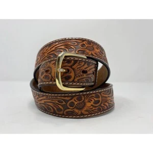 3D Western Mens Belt Size 50 Leather Embossed Tooled Brown Cowboy Roughout - Picture 1 of 10
