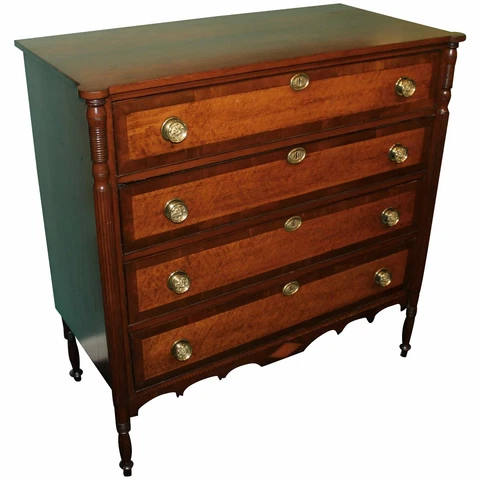 Cherry Hepplewhite Chest with Solid Birdseye Maple Drawer Fronts circa 1810-1830 Cover
