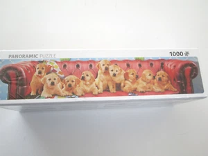 Puzzle 1000 Pc Panoramic Over 3 Feet Wide Sofa Puppies  39" x 13" NEW SEALED - Picture 1 of 9