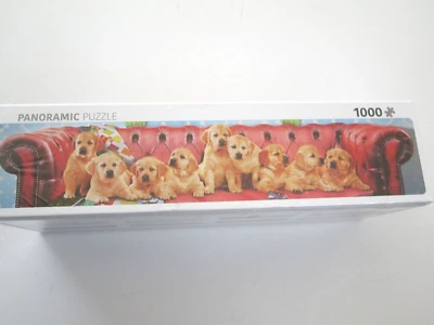 Puzzle 1000 Pc Panoramic Over 3 Feet Wide Sofa Puppies  39" x 13" NEW SEALED - Image 1 of 4