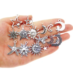 30er-Pack Retro Silber Legierung Sonne Mond Stern Charms Großpackung Anhänger Ohrring Fundstücke - Bild 1 von 7