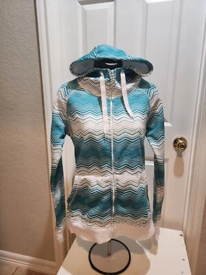 Sudadera con capucha Empyre verde y blanca para mujer bucles para el pulgar, bolsillo oculto para reproductor de MP3 Foto 1 de 4