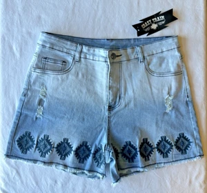 Crazy Train Shorts blau Denim XL Azteken Stickerei Western Cowgirl distressed - Bild 1 von 5