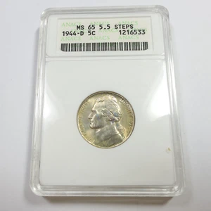 1944 D ANACS Soap Box MS65 5.5 Steps Silver Jefferson Nickel US 5c Coin #54594A - Picture 1 of 4