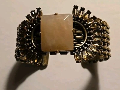 Brazalete brazalete J.Crew antiguo tono dorado llamativo piedras rosa y ámbar Foto 1 de 4