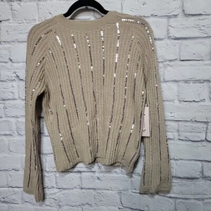 NWT Nanette Lepore Tan Crop Sweater With Silver Sequins Medium - Picture 1 of 10