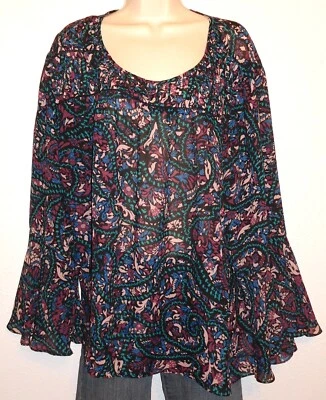 Blusa Top Jessica Simpson Para Mujer Talla Grande 2X Manga Larga Campana Estampado Pullover Foto 1 de 3