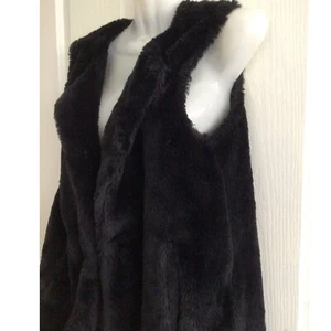 Vest Faux Fur Womens Size 10 Black Temt Jacket Festival Hippie Chic Boho Fluffy - Picture 1 of 7