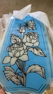 OK LIGHTING TOUCH LAMP REPLACEMENT GLASS 1 Panel White Flower Butterflies Blue - Picture 1 of 2