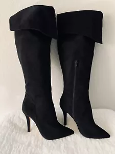 Rock & Republic Tall Kneehigh Boots Black Suede Leather Size 7 M Great Condition - Picture 1 of 12