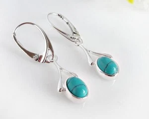 Türkis Ohrhänger Silber 925 Ohrringe echt Sterlinhsilber oval Türkis Damen gz02 - Bild 1 von 3