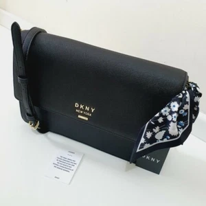DKNY Cow Leather Liz Medium Flap Gold Chain Strap Shoulder Bag - Picture 1 of 12