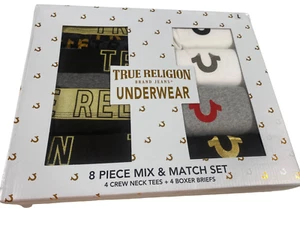 TRUE RELIGION Underwear 8 pcs Mix & Match Set 4 Crew Tees & 4 Boxers/SIZE L/ NEW - Picture 1 of 6
