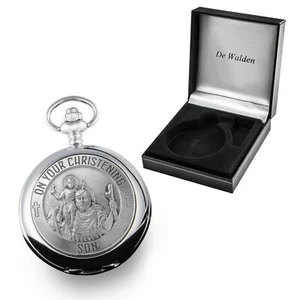 Son Christening Gift Engraved Boys St Christopher Pocket Watch in Silk Gift Box - Picture 1 of 7