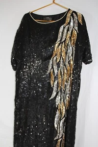 Vtg 80s  Jean for Joseph Le Bon Silk Sequined Maxi Dress Heavily Beaded Large - Picture 1 of 9