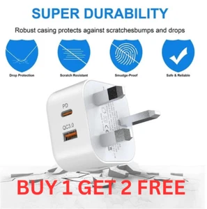 USB C Plug Fast Charge Dual Plug 20W For Apple iPhone Plug Dual Port/Pack of 3 - Picture 1 of 3