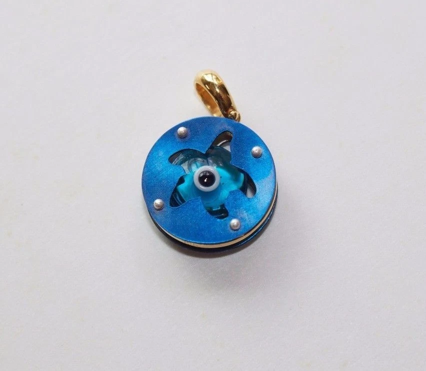 Pingente Berloque de Ouro Esterlina Titânio Evil Eye Estrela do Mar 14mm da Grécia Mataki - Imagem 1 de 4