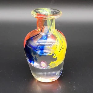 Signierte Schweden Kunst Glas Vase Eneryda Glashyttan Millefiori mit Original Etikett 5"T - Bild 1 von 15