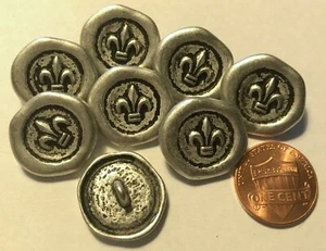 8 Antiqued Silver Tone Metal Shank Fleur De Lis Buttons 13/16" 20.4mm 9578 - Picture 1 of 1