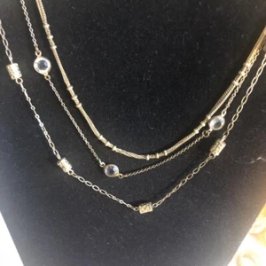 Vintage Modeschmuck Halskette 3 Strang Goldfarben & Klar Kristall - Bild 1 von 2