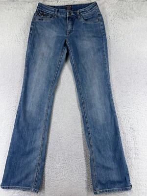 Cowgirl Up Pants Women 4 Blue Denim Jeans Boot Cut Dont Fence Me in Cotton 26x34 - Image 1 of 4