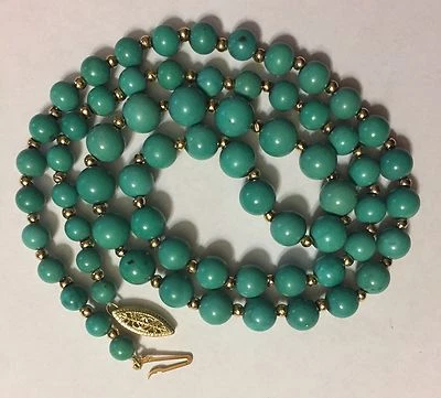 14K Yellow Gold Turquoise Beads Necklace 27" - Image 1 of 4