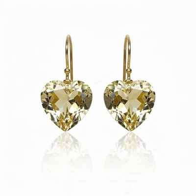 Zitrone Quarz Herz Ohrring Edelstein Handgemacht 925 Sterlingsilber, Schmuck - Bild 1 von 3