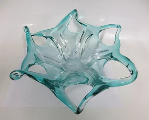 Vintage Murano Style Fruit Bowl Turquoise Italy Art Glass Circa 1970 - Picture 1 of 10