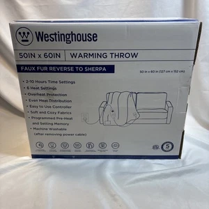 Westinghouse Heated Throw Blanket, Luxurious Faux Fur / Sherpa, Grey, 50" x 60" - Picture 1 of 4