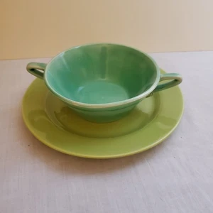 Homer Laughlin Harlekin grün 5" Suppenschüssel und limettengrün 7" Salatteller Set - Bild 1 von 6
