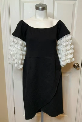 Vestido recto Anne Fontaine Carissa negro mangas organza blanco 3/4, talla 8 | 40 Foto 1 de 4