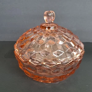 Vintage Pink Indiana Glass Whitehall Cubeist Covered Candy Dish With Lid - Picture 1 of 7