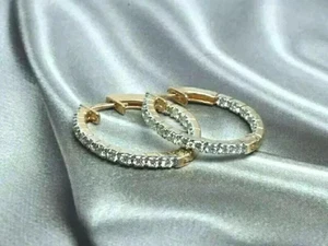 2Ct Lab Created Diamond Huggie Hoop Women's Earrings 14k Yellow Gold Plated 925 - Picture 1 of 3