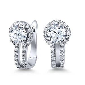 925 Sterling Silver Zirconia and White Created Sapphire Earrings For Women 1.42 - Picture 1 of 6