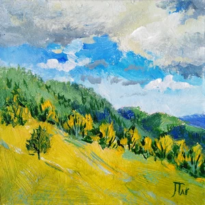 ACEO Acrylic Card sunny landscape forest mountains tiny decor - Picture 1 of 2