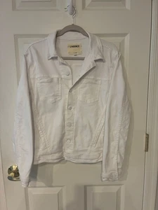 Chaqueta de mezclilla blanca LAgence M para mujer mezcla de algodón informal con botones delanteros - Imagen 1 de 10