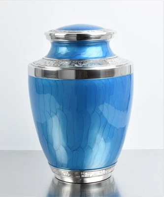 Adult Human Ashes Urn – Hand Engraved Aluminium Funeral Cremation Keepsake Blue - Image 1 of 3