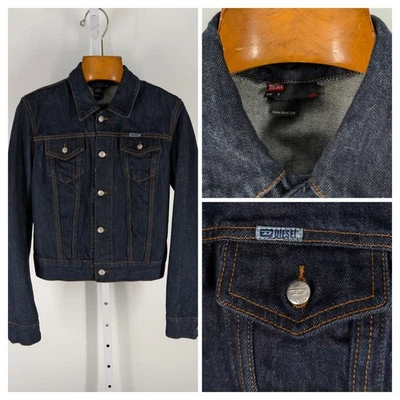 Chaqueta vaquera vintage años 90 Y2K Diesel Italia camionero lavado oscuro para hombre XS 36" Foto 1 de 4