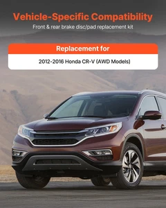 Front & Rear Brake Kit Compatible with 2012-2016 Honda CR-V (AWD Models), Cerami - Picture 1 of 10