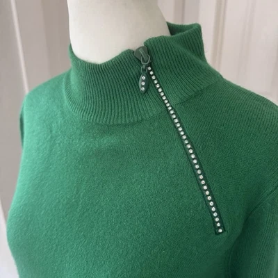 Vintage Green Acrylic Sweater Sz PL Rhinestone Embellished Holiday Xmas Glam - Image 1 of 4