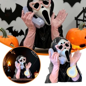 Ghoulish Resin Light Up Halloween Pink|Black Scream Ghost Face Statue Decor Hot - Picture 1 of 9