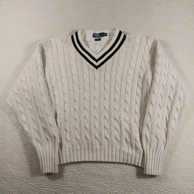 Vintage 90’s Polo Ralph Lauren Sweater Mens XXL White Cricket Cable Knit Chunky - Image 1 of 4