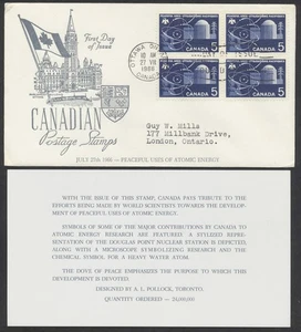 1966 #449 Atomic Research FDC Block Middlesex SC Cachet with Insert Ottawa - Bild 1 von 3