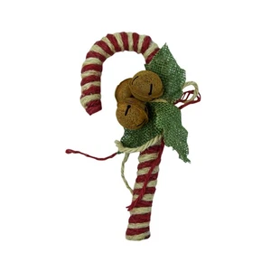 Rustic Jute Rope Bell Candy Cane Christmas Tree Pick Ornament Holiday Xmas Decor - Picture 1 of 4