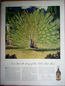 Vintage 1938 Four Roses Straight Whiskey Peacock Color Print Ad - Bild 1 von 1