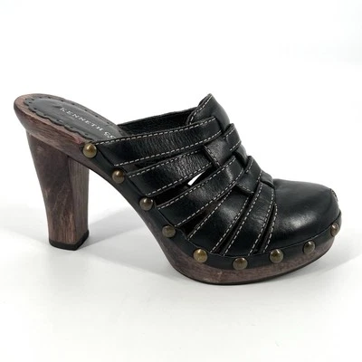 Kenneth Cole Zueco Tacones Mujer Talla 5.5 Cuero Negro Suela Madera Zapatos Retro Foto 1 de 4