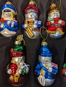 THOMAS PACCONI Classics 2003 Collection 18 Snowman Ornament Set Wood Crate Glass - Picture 1 of 7